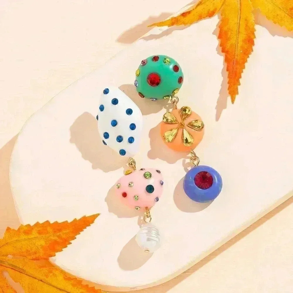 Multicolor Women's Rhinestone Decor Mismatched Earrings